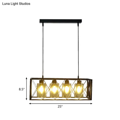 DecorBites™ traditional black metal pendant island light with cross framed box design ideal for dining room lighting