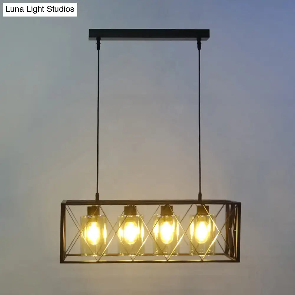 Decorbites traditional black metal pendant island light with cross framed box design for dining room with warm bulbs