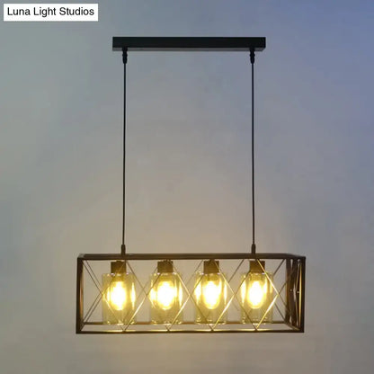 Decorbites traditional black metal pendant island light with cross framed box design for dining room with warm bulbs