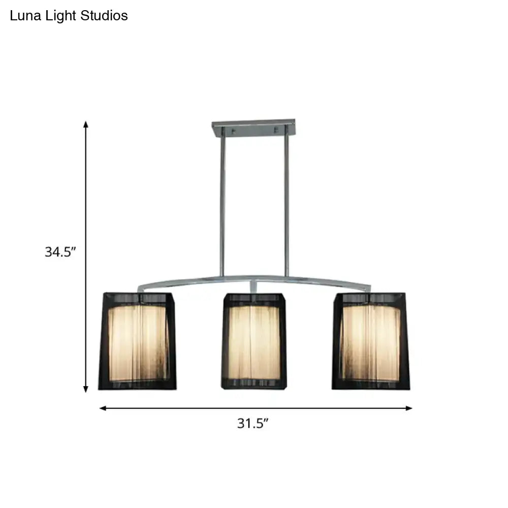 DecorBites traditional black pendant light with three rectangle fabric shades and warm-toned e26 e27 glass diffusers