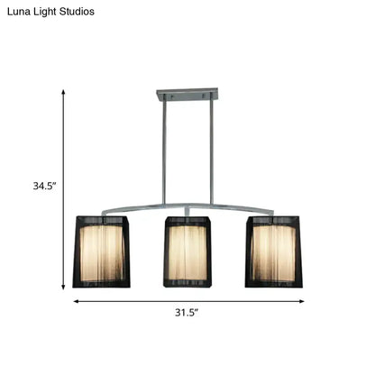 DecorBites traditional black pendant light with three rectangle fabric shades and warm-toned e26 e27 glass diffusers