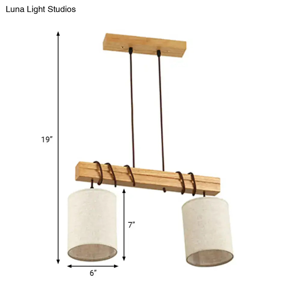 DecorBites traditional fabric wood pendant barrel light fixture with two off-white shades for dining room e26 e27 bulbs