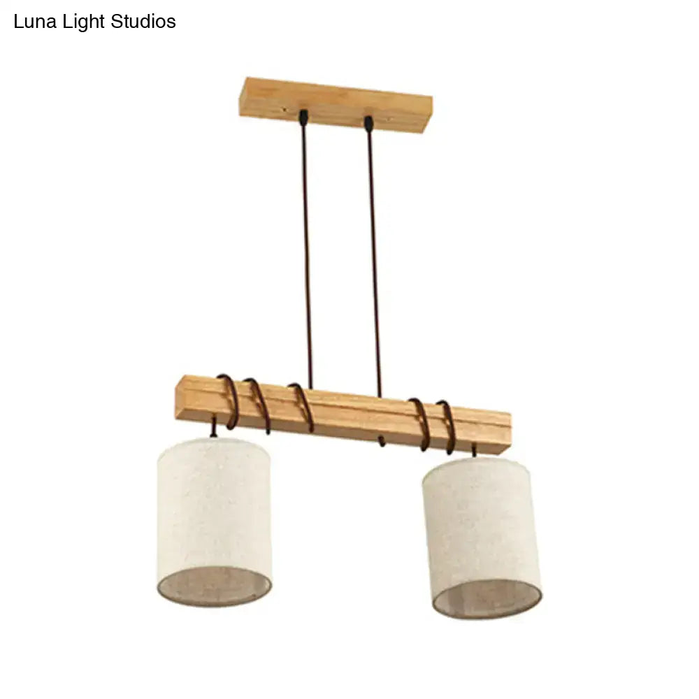 Minimalist wooden pendant light with two off-white fabric shades and black cords for dining room fixture width e26 e27 bulbs