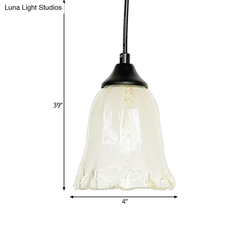 DecorBites traditional pendant light with frosted glass flower cone shade and black metal fixture for living room use