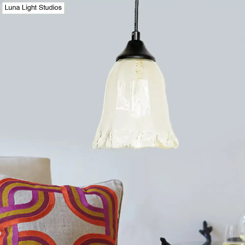 DecorBites™ traditional pendant light with frosted glass flower cone shade and black metal fixture for living room