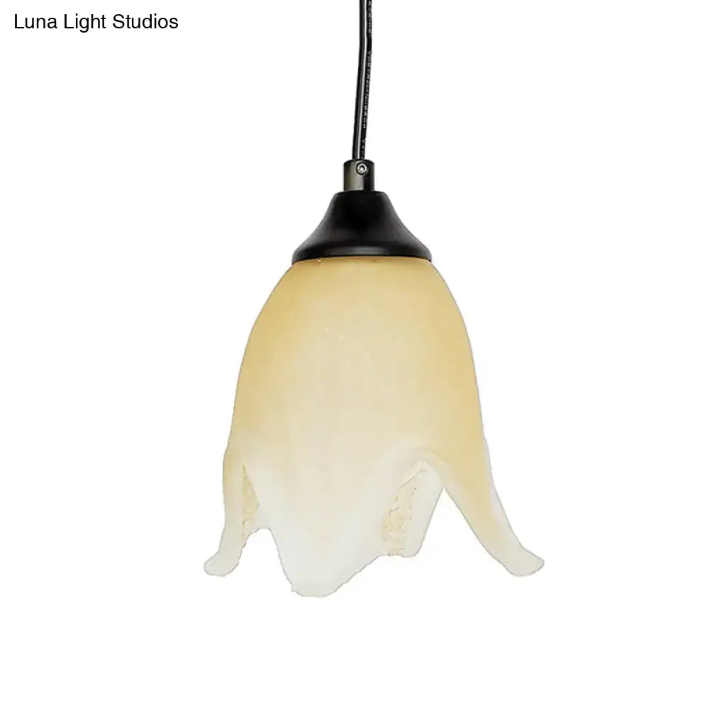 DecorBites traditional cream glass pendant light with flower cone shape and black metal top for living room lighting
