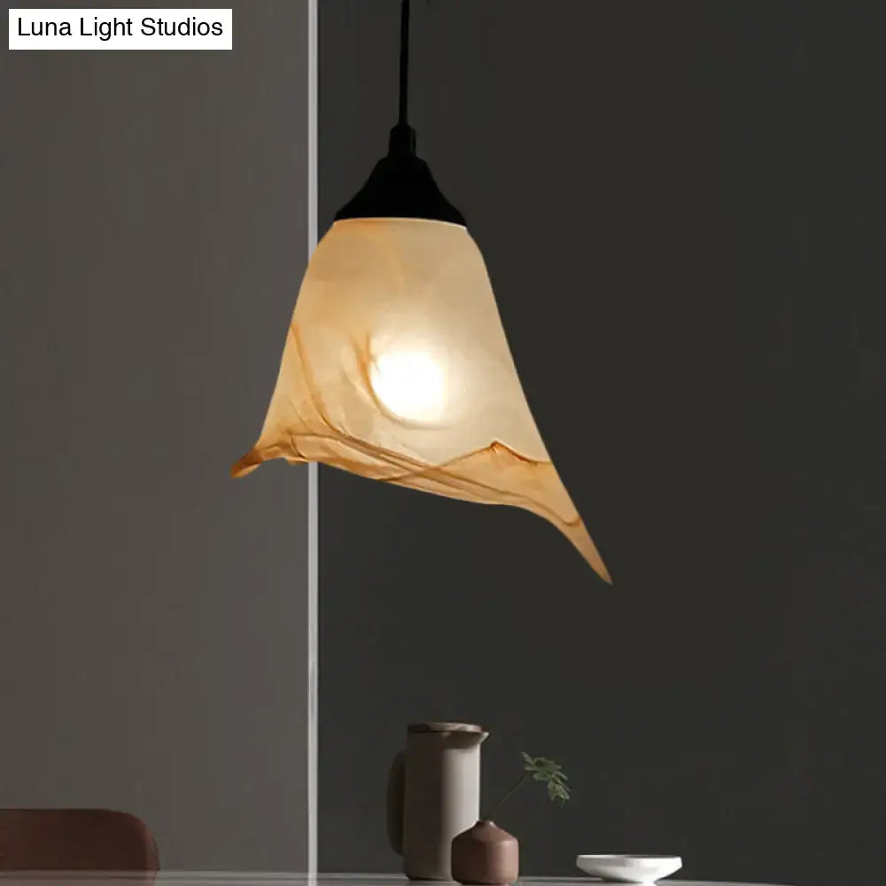 DecorBites traditional glass pendant light with flower cone shape translucent warm-toned paper for living room use
