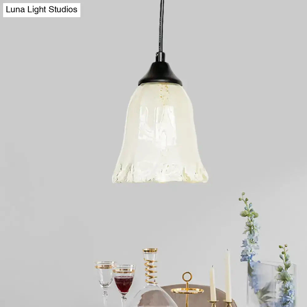 DecorBites™ traditional pendant light with frosted glass flower cone shade and black metal fixture for living room lighting