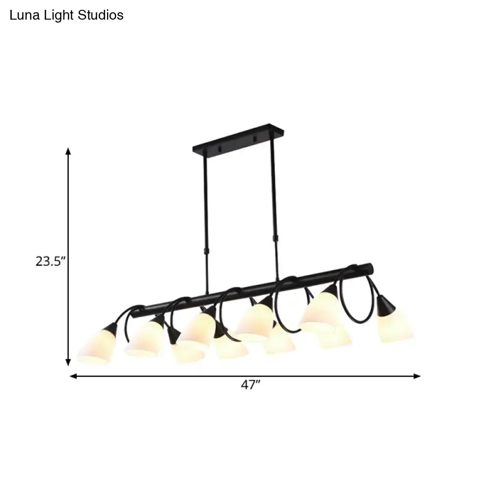 DecorBites™ black metal pendant light fixture with ten frosted milky glass shades for traditional lighting