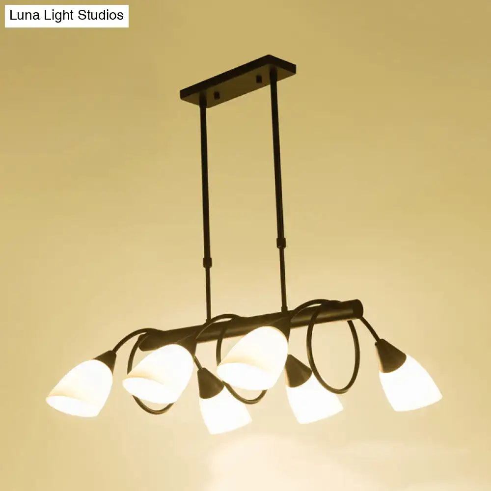 Black metal pendant light fixture with five frosted milky glass shades from decorbites traditional collection