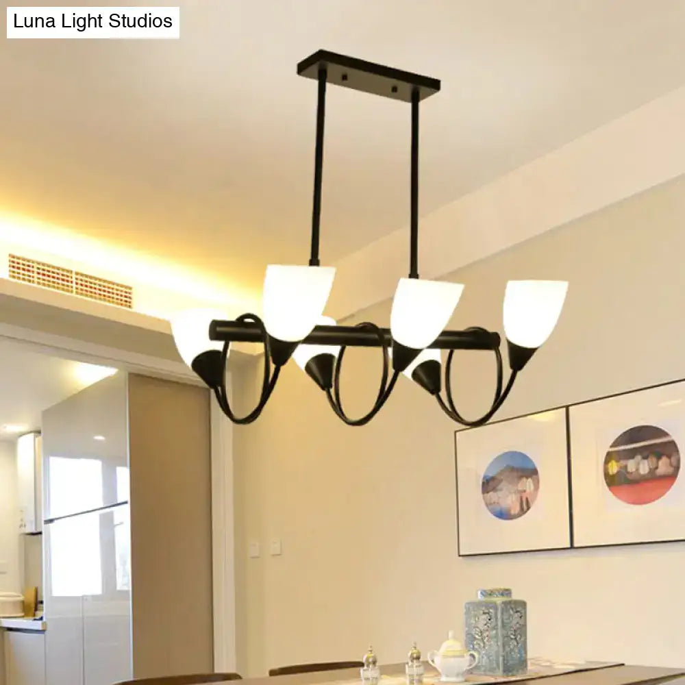Black metal pendant light fixture with five frosted milky glass shades from decorbites traditional collection