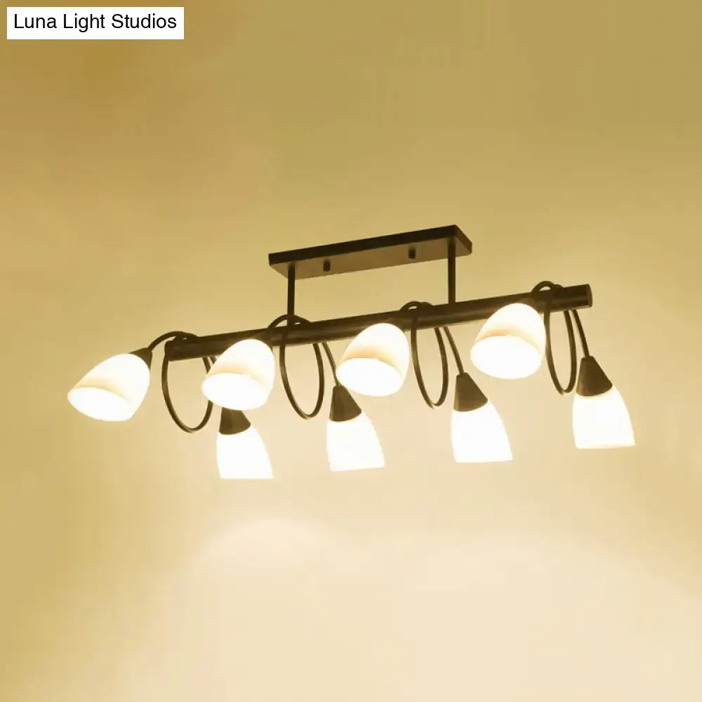 DecorBites™ traditional black metal pendant light fixture with six frosted milky glass shades for indoor lighting