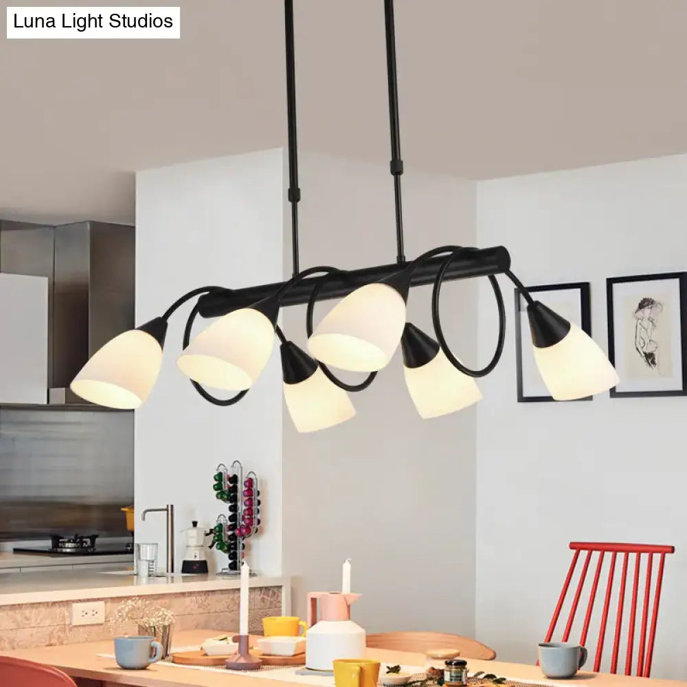 DecorBites traditional black metal pendant light fixture with six off-white milky glass shades for indoor use