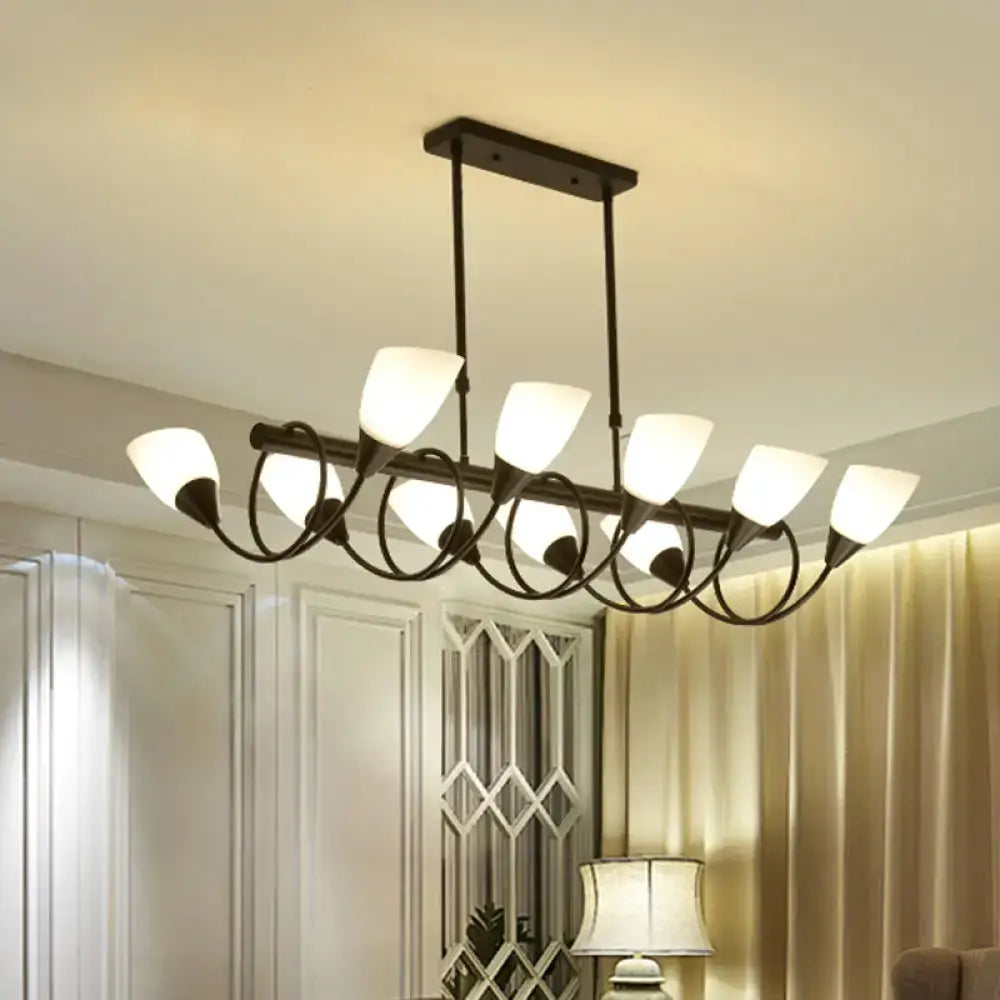 DecorBites traditional black metal pendant light fixture with eight frosted milky glass shades for indoor use