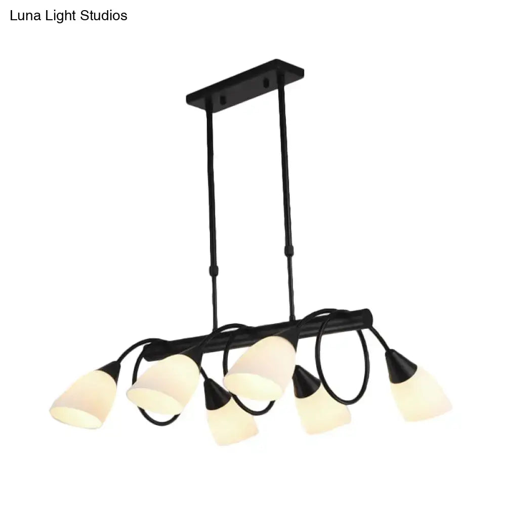DecorBites traditional black metal pendant light fixture with six frosted glass shades and minimalist design
