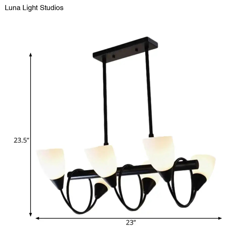 Decorbites traditional black metal pendant light fixture with five frosted milky glass shades hanging lamp kit