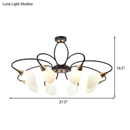 DecorBites™ traditional oval white glass semi flush mount ceiling light with black finish and six frosted glass shades