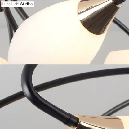 White glass decorbites traditional oval white semi flush mount ceiling light with frosted glass and black metal frame