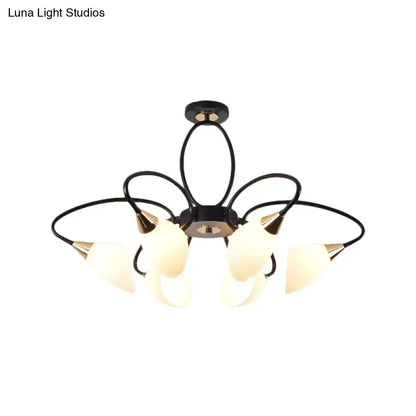 Decorbites traditional oval white glass semi flush mount ceiling light with black finish and six frosted shades