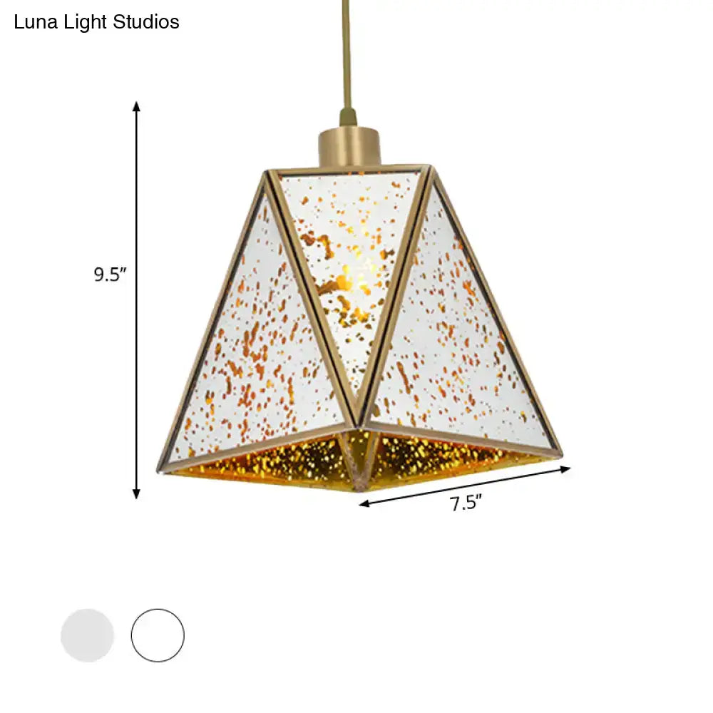 DecorBites™ traditional hanging lamp with silver clear glass panels and brass frame for living room lighting