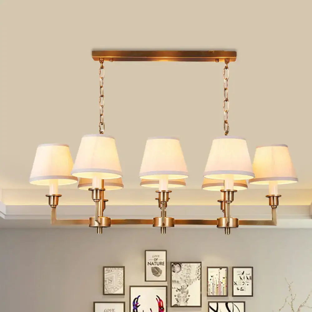 DecorBites™ brass-finished conic island ceiling light with five cream fabric shades for living room ceiling light