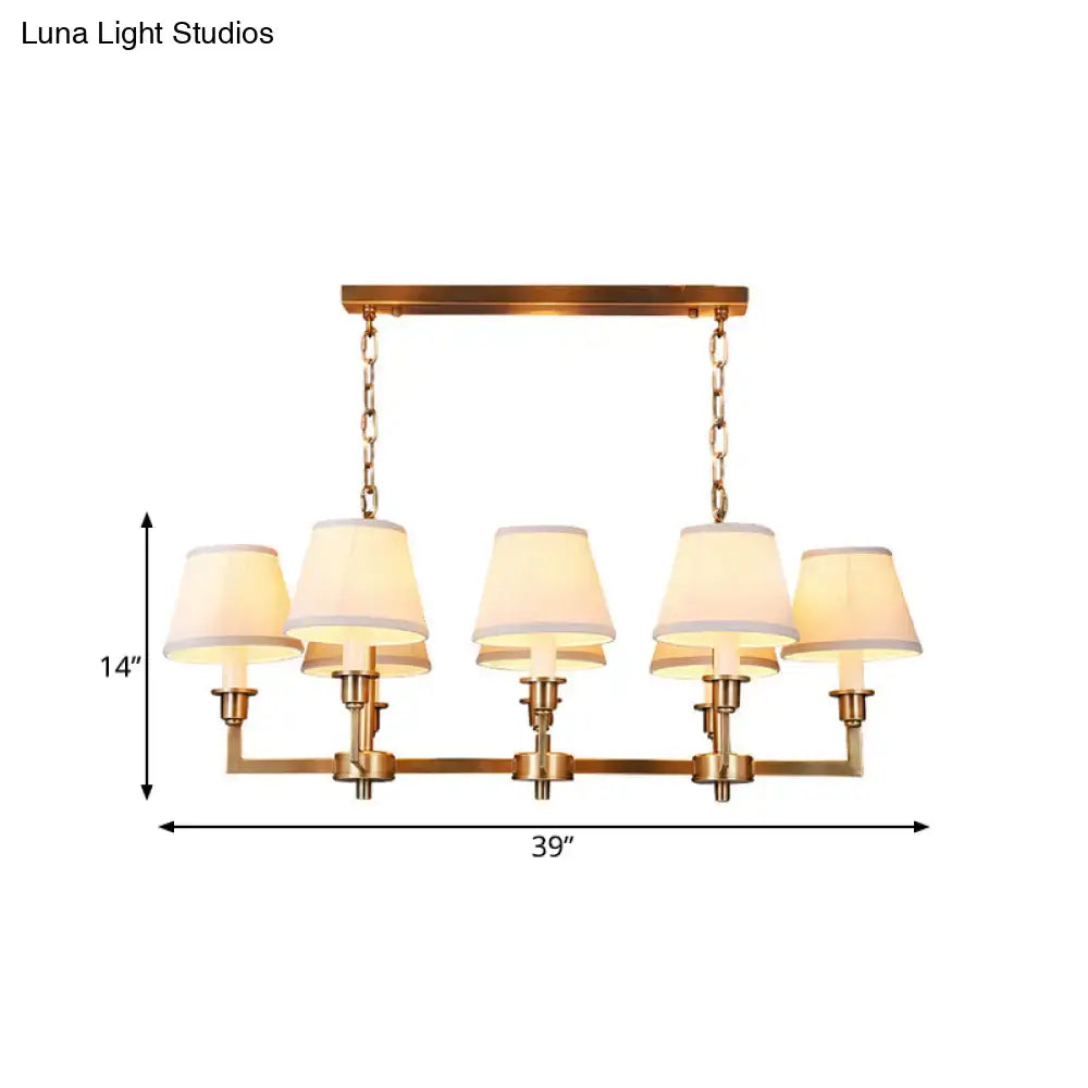 DecorBites traditional style brass ceiling light with five cream fabric shades for living room conic island ceiling