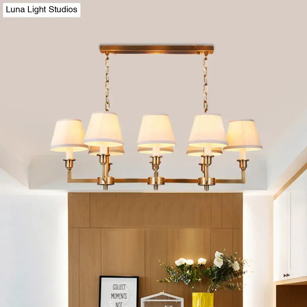 DecorBites traditional style brass-finished ceiling light with five cream fabric shades for living room conic island ceiling