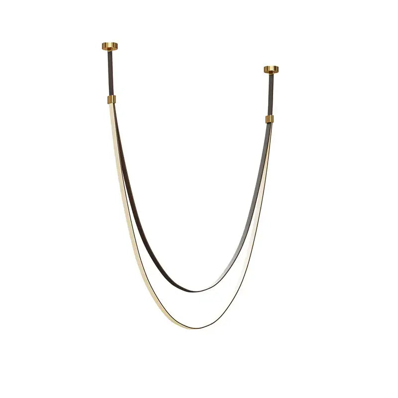 A sleek double-layered necklace with black and silver metallic finish and gold-toned hardware complements a flexible leather belt accessory