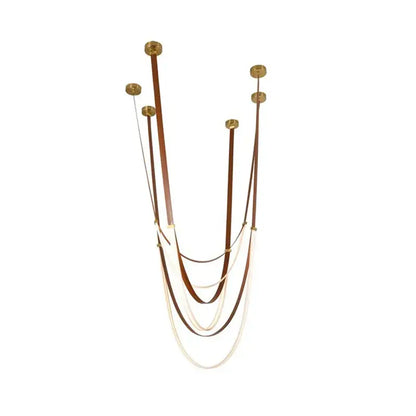 Decorbites trendy leather belt led chandelier light with brown and cream leather straps and brass mounts for living room