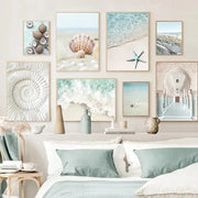 DecorBites™ tropical ocean shell wall art features framed pastel beach and coastal-themed shell wall pieces for living room