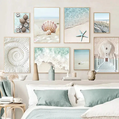 DecorBites™ tropical ocean shell wall art features framed pastel beach and coastal-themed shell wall pieces for living room