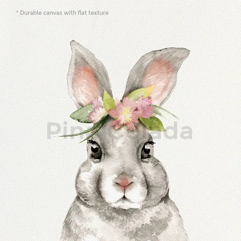 Decorbites tropical ocean shell wall art featuring a gray bunny with floral crown printed on durable canvas for living room