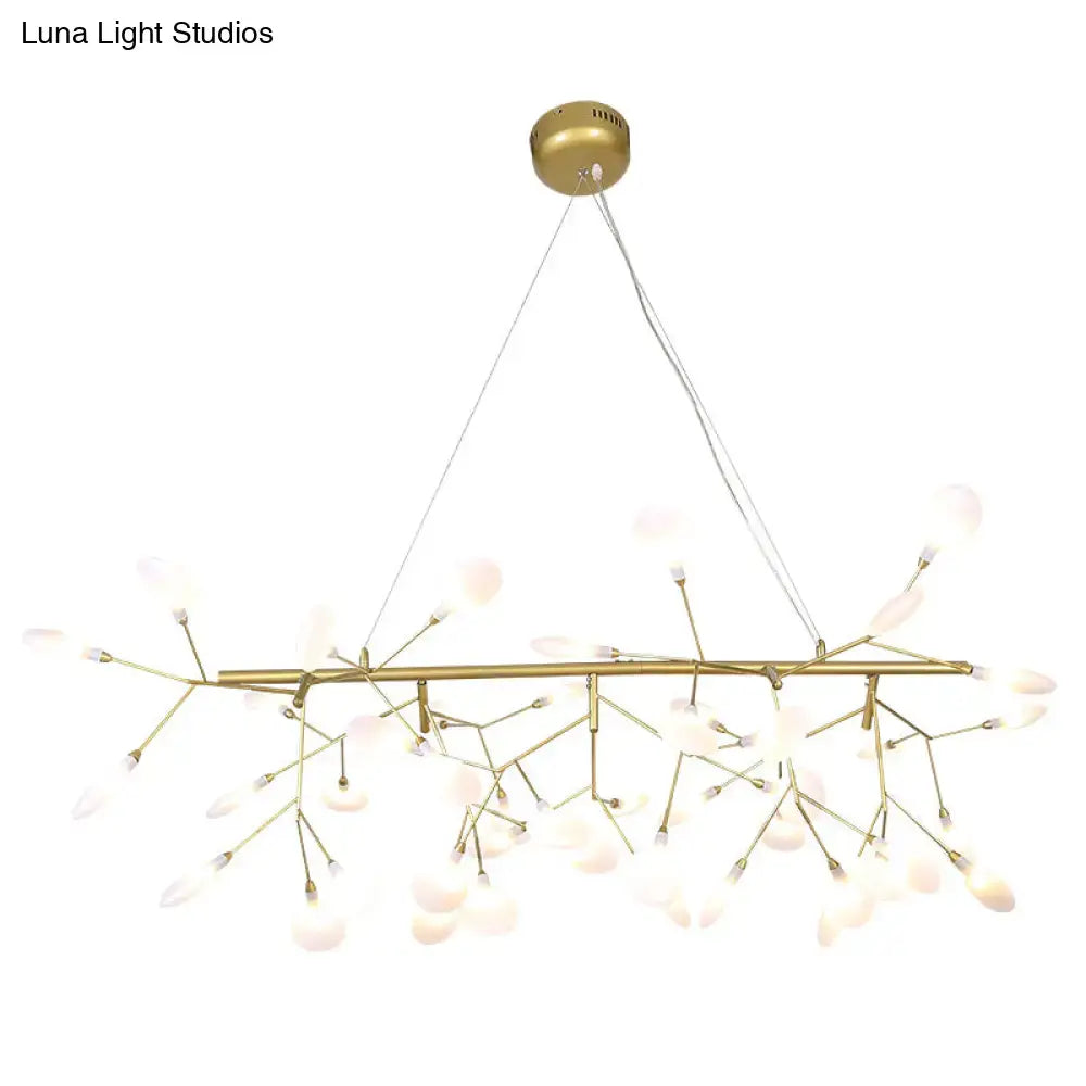 Decorbites™ ultra-modern linear firefly pendant lighting with gold-toned branches and white glass globes ceiling light