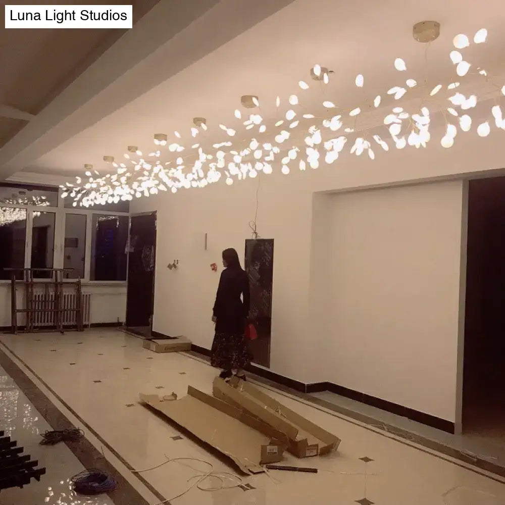 Decorbites ultra-modern linear firefly white acrylic pendant lighting with frosted glass orbs ceiling light for living room