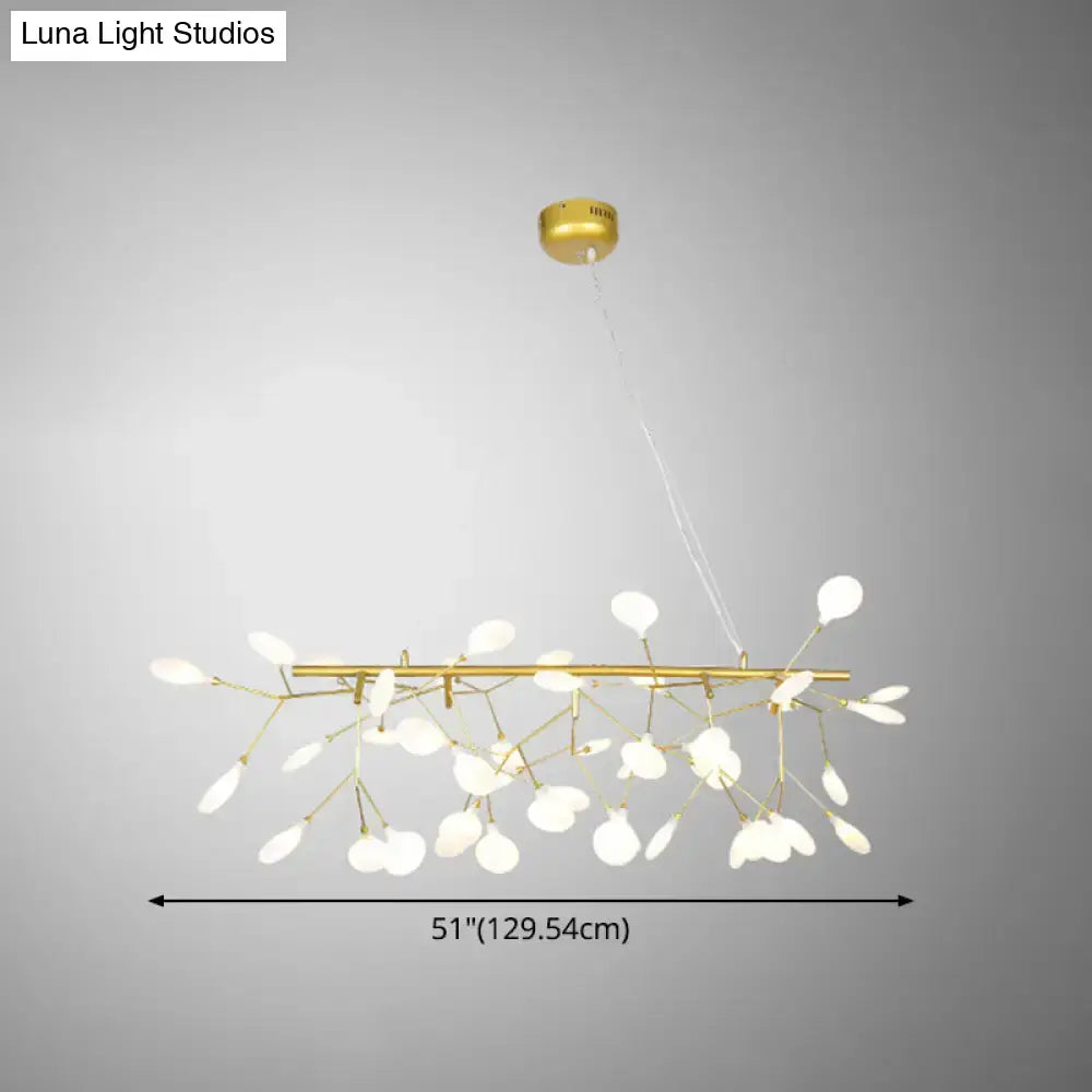 Decorbites™ ultra-modern linear firefly pendant lighting with gold-toned branch arms and white acrylic orbs ceiling light