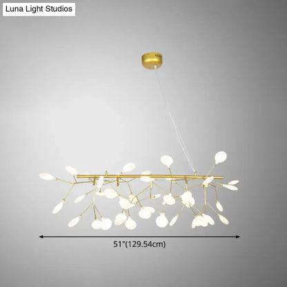 Decorbites™ ultra-modern linear firefly pendant lighting with gold-toned branch arms and white acrylic orbs ceiling light