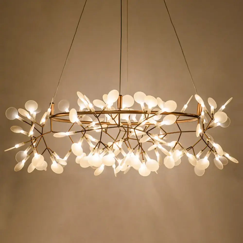 DecorBites ultra-modern rose gold ceiling light with frosted glass leaves and adjustable color temperature for restaurants