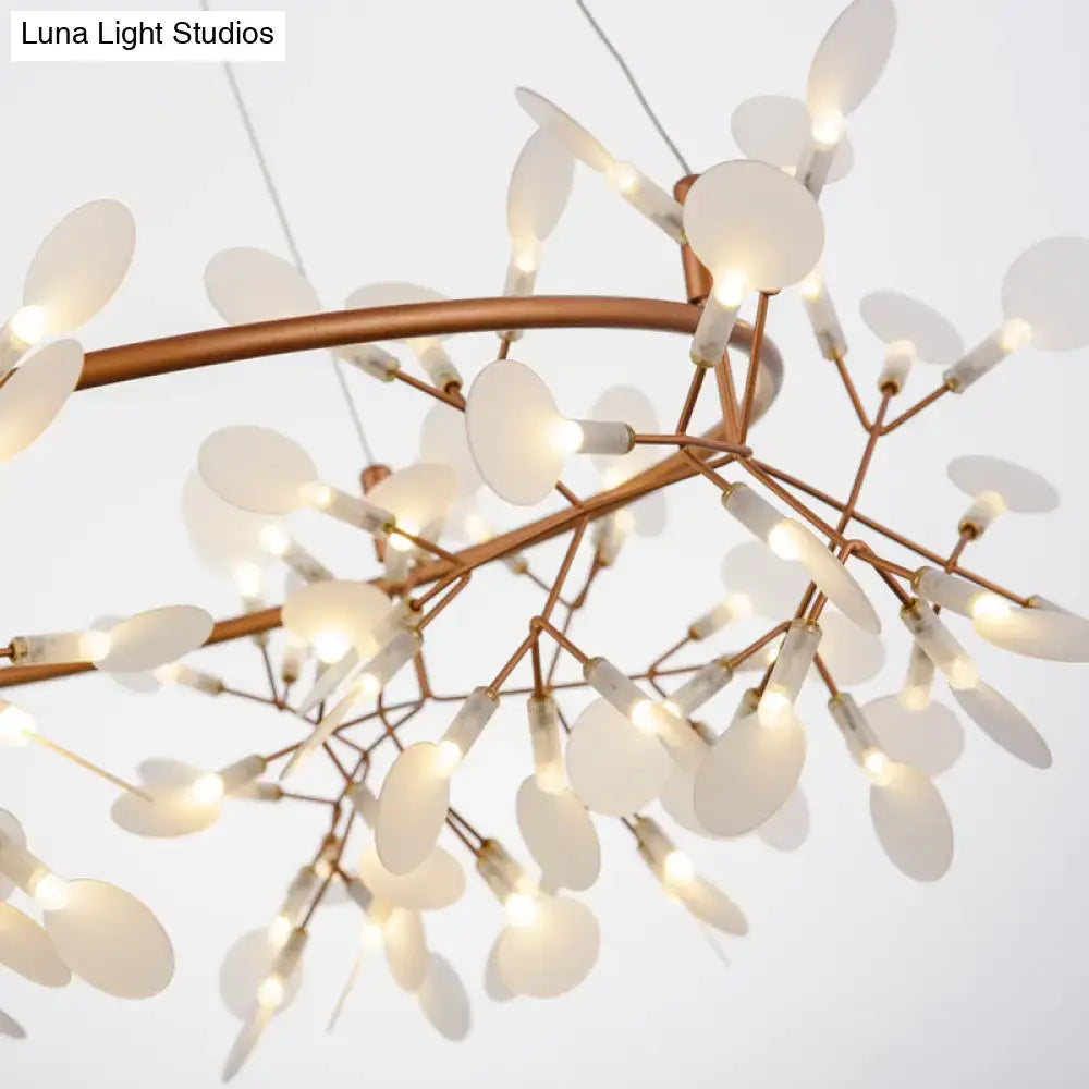 Decorbites ultra-modern rose gold ceiling light with copper-toned metal and frosted leaf shades ideal for restaurants color temperature adjustable