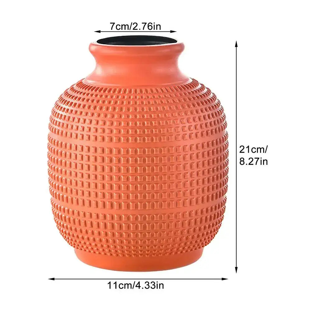 DecorBites™ unbreakable modern floral vase in terracotta ceramic with textured grid pattern for home decor