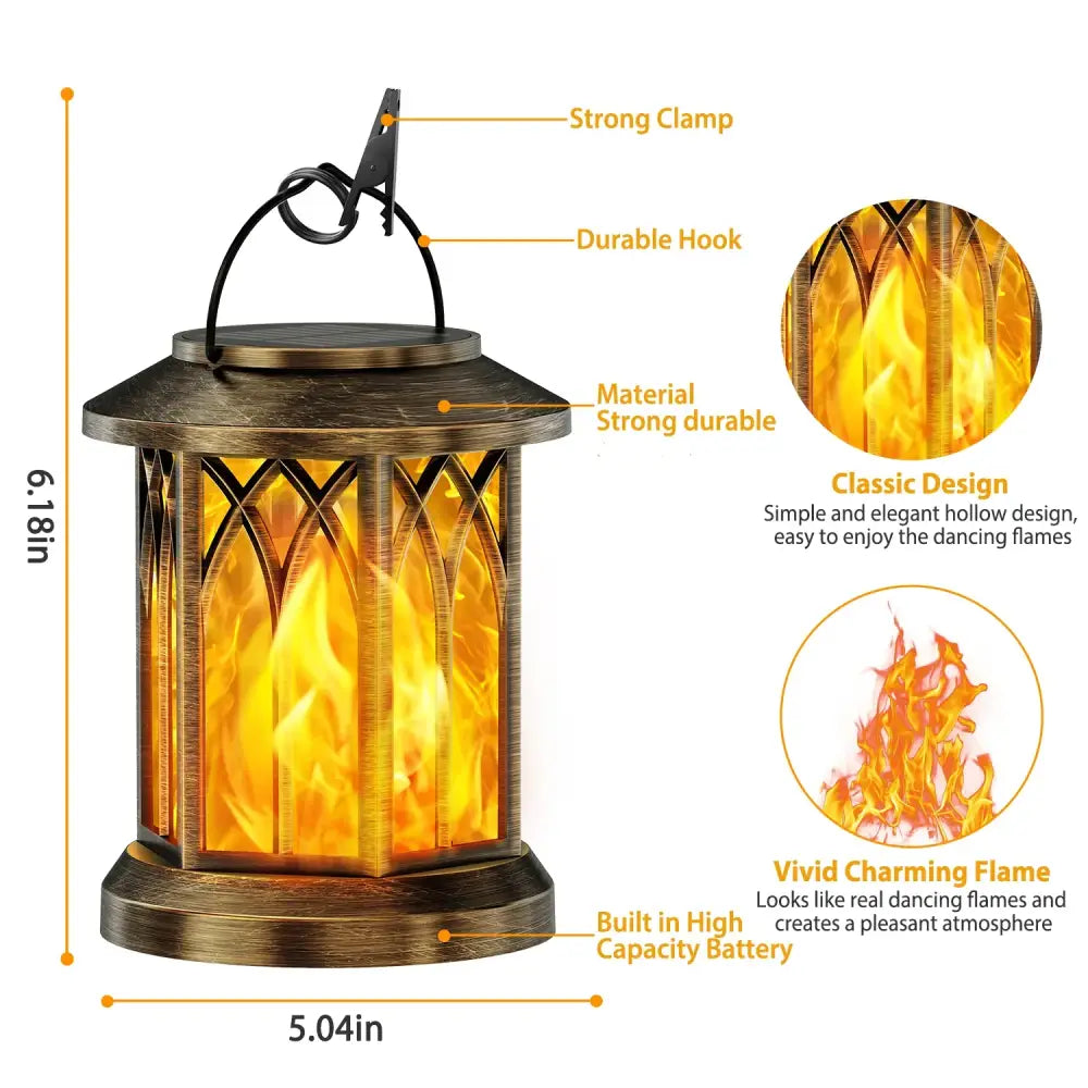 Bronze-colored decorbites upgraded flickering flame solar lanterns with classic gothic design and led flame effect
