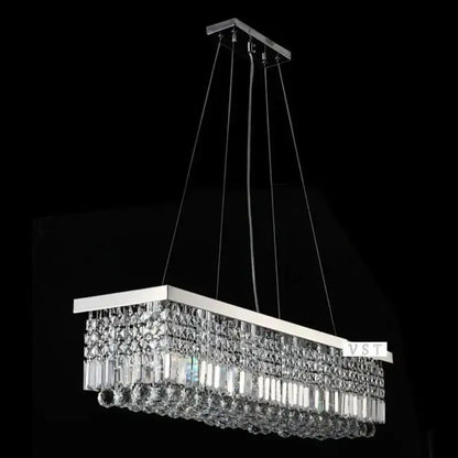 Rectangular crystal chandelier with polished chrome frame and hanging chains for dining room modern crystal chandelier
