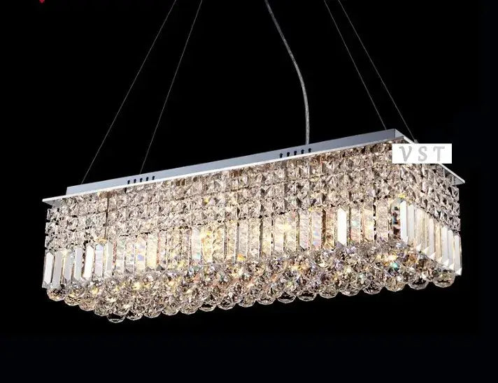 Rectangular decorbites™ upscale modern crystal chandelier with chrome frame and clear glass prisms for dining room use