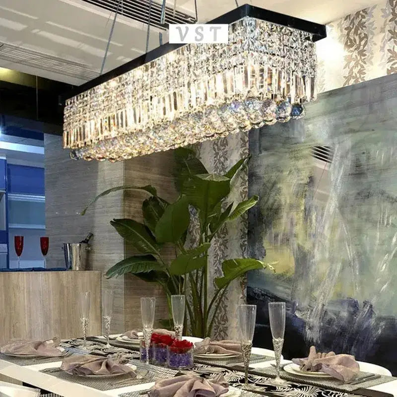 Decorbites upscale modern crystal chandelier with black frame and clear crystals for dining room lighting