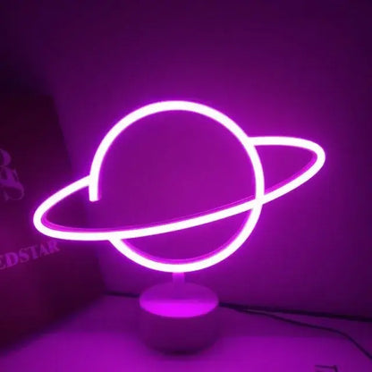 Decorbites usb led neon sign shaped like glowing purple planet with rings ideal for holiday and party decoration