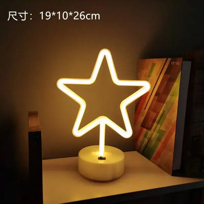 DecorBites™ led neon star-shaped lamp with warm yellow light on white base ideal for holiday party decoration