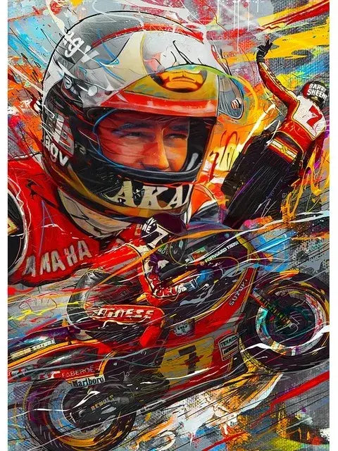Decorbites™ valentino rossi motorcycle racing canvas wall art featuring a red and black yamaha with number 31 for living room wall art