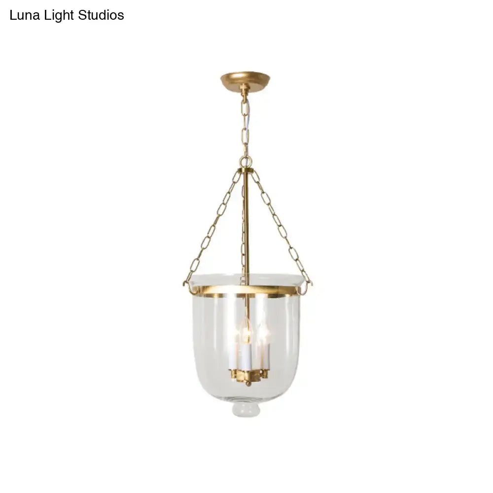 Decorbites vintage 3-light inverted cloche pendant chandelier with brass finish clear glass and chain cord length suspension