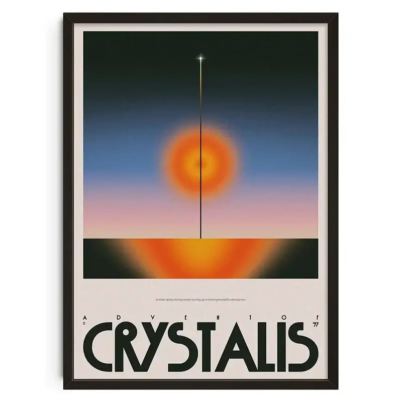 A framed abstract canvas print with orange and blue sunset gradients and bold black text for home decor