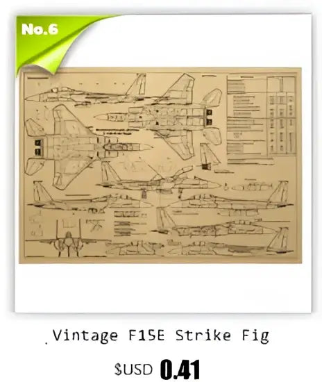 Vintage sepia-toned technical blueprint of an f15e strike fighter jet in decorbites™ vintage ak74 pistol wall art poster