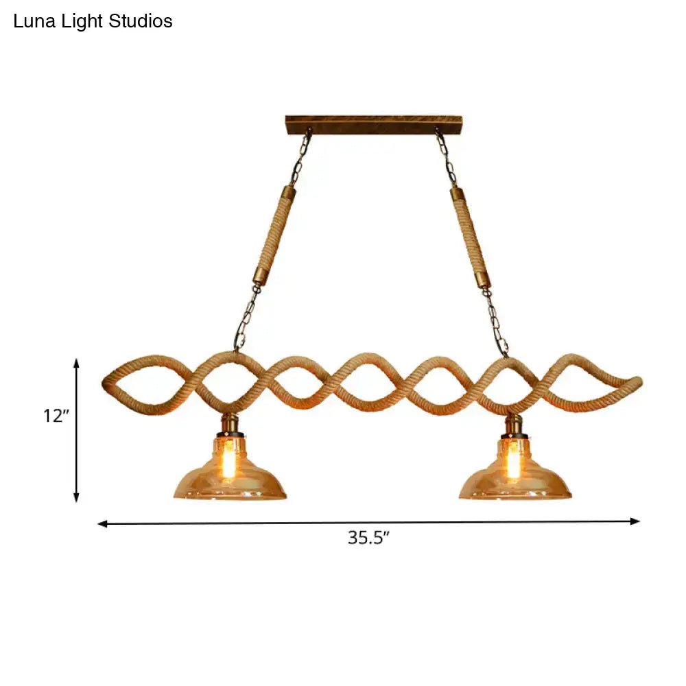 DecorBites vintage amber glass pendant light with braided rope, brass accents, fixture width and height details for ceiling light